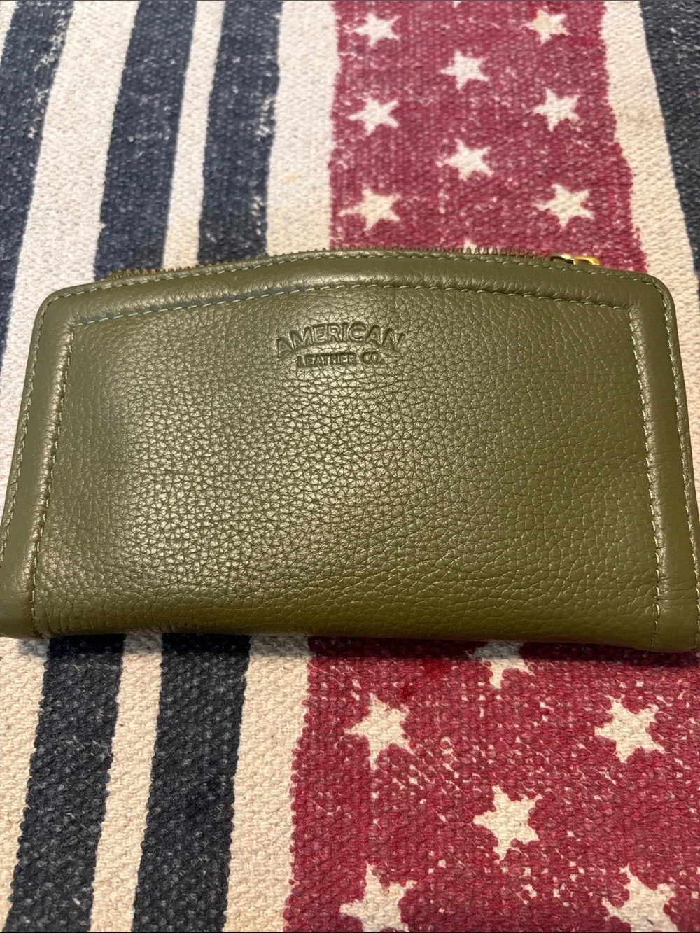 American Leather Co. Olive Green Leather Zip Wallet